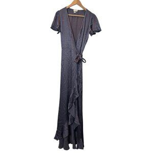 Ghost London Wrap Maxi Dress Size Small | Elegant Slate Gray Satin Evening Gown